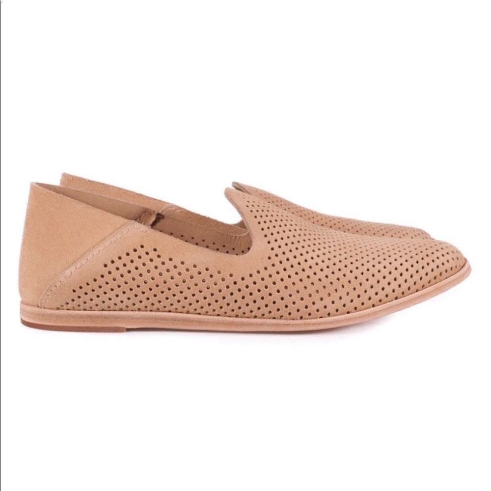 Pedro Garcia Yara Tan Suede Perforated Slip On Flats Size 38